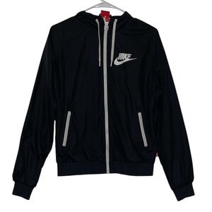 Nike Black and White Windbreaker with Hood and Elastic Cuffs